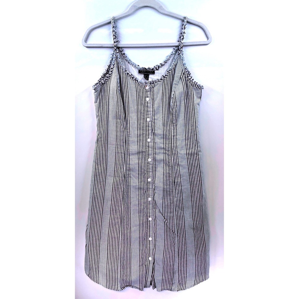 Peruvian Connection Striped Cotton Fringe Trim Dress Sz 6 Minimalist Costal Boho